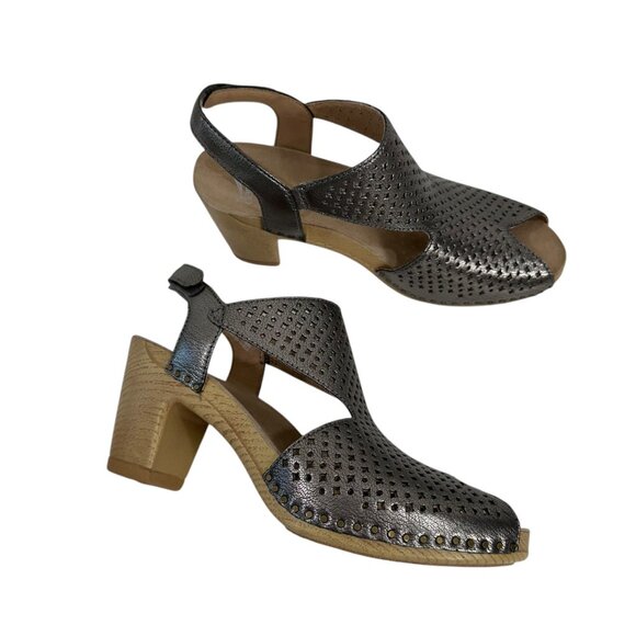 Dansko Teagan Women Metallic Perforated Leather Peep Toe Slingback Sandals SZ 39 - Picture 8 of 11